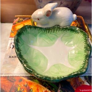 Small cabbage leaf bunny saucer. Vintage and beautiful.